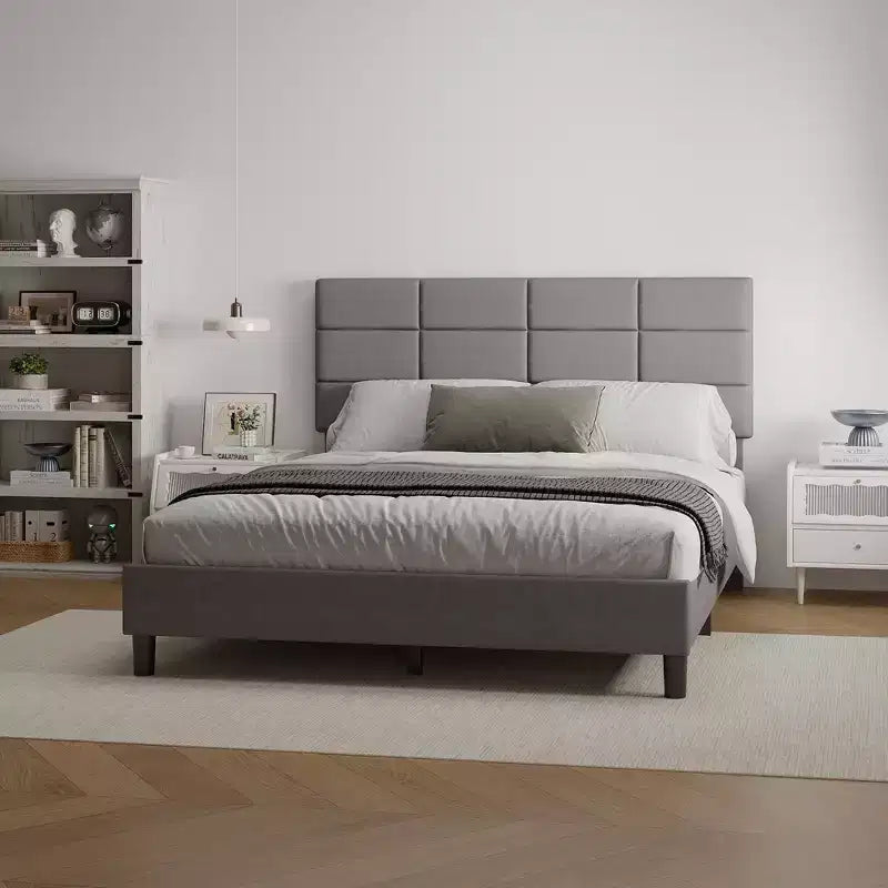 Modern Upholstered Platform Bed Frame, Adjustable Headboard, No Box Spring Needed, Noise-Free Construction
