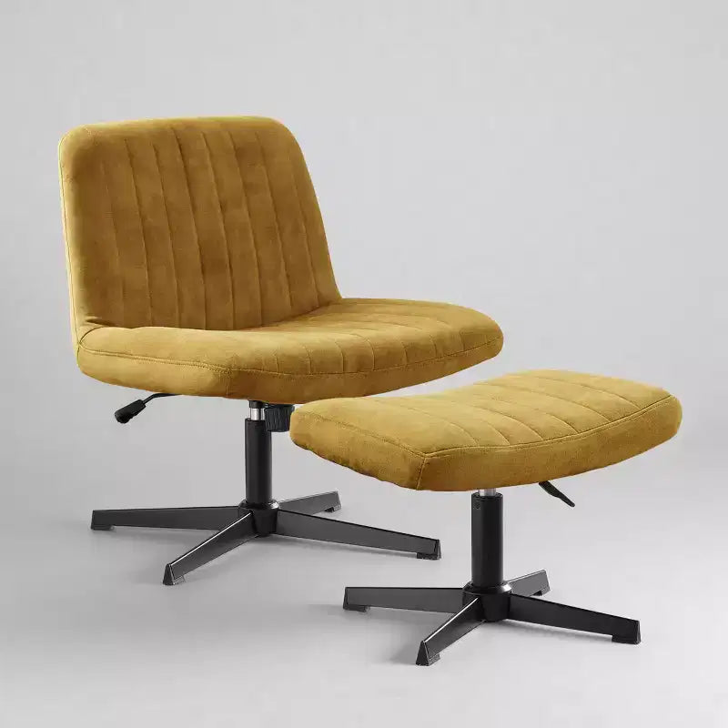 Fauteuil pivotant, chaise de bureau sans roulettes, chaise sans accoudoirs rembourrée en tissu bouclé moderne avec repose-pieds