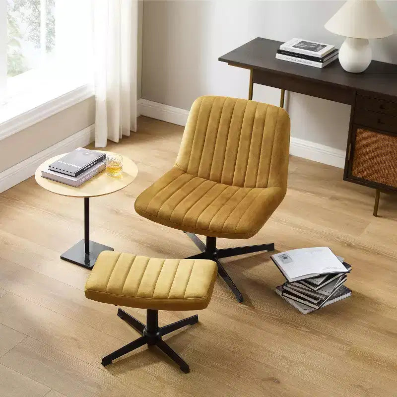 Fauteuil pivotant, chaise de bureau sans roulettes, chaise sans accoudoirs rembourrée en tissu bouclé moderne avec repose-pieds
