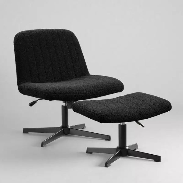 Art Leon Swivel Accent Chair, Desk Chair No Wheels, Modern Boucle Fabric Upholstered Armless Chair with Footrest