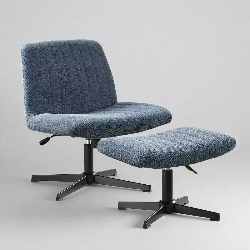 Fauteuil pivotant, chaise de bureau sans roulettes, chaise sans accoudoirs rembourrée en tissu bouclé moderne avec repose-pieds