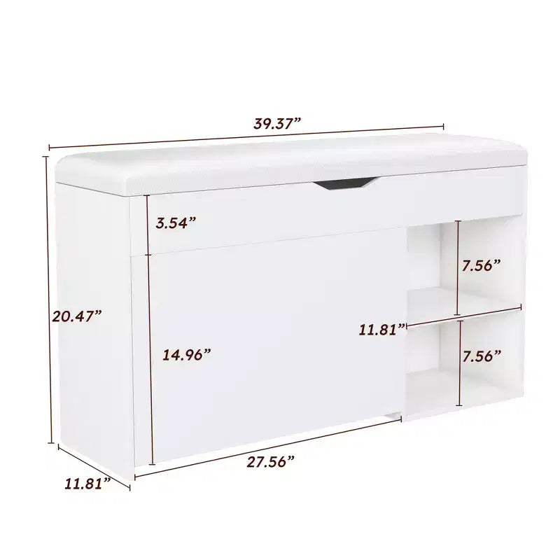 Banc d'entrée avec rangement à chaussures, tiroirs rabattables à 3 niveaux, armoire dissimulée, organisateur peu encombrant, blanc