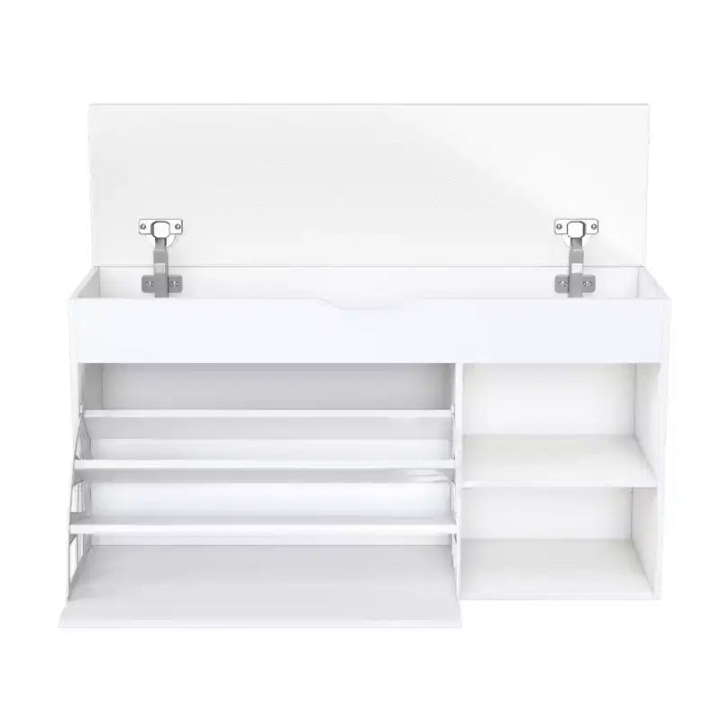 Banc d'entrée avec rangement à chaussures, tiroirs rabattables à 3 niveaux, armoire dissimulée, organisateur peu encombrant, blanc