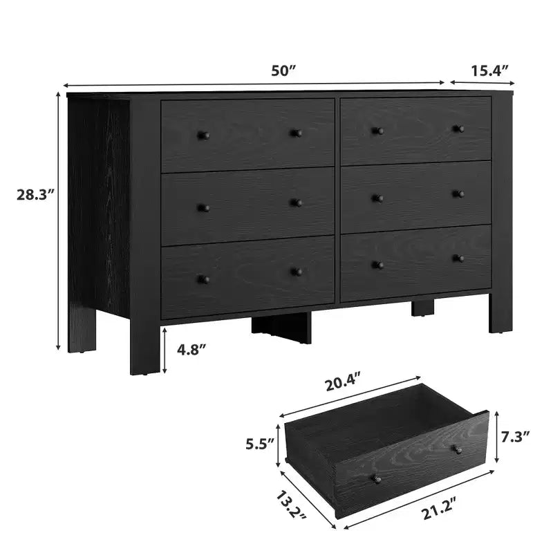 Commode en bois à 6 tiroirs pour chambre à coucher, Grand organiseur de rangement moderne pour salon, entrée, couloir