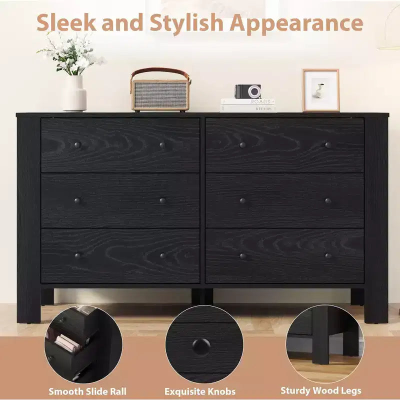 Commode en bois à 6 tiroirs pour chambre à coucher, Grand organiseur de rangement moderne pour salon, entrée, couloir