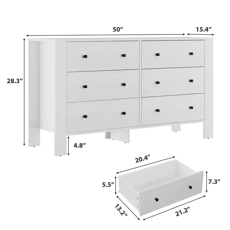 Commode en bois à 6 tiroirs pour chambre à coucher, Grand organiseur de rangement moderne pour salon, entrée, couloir