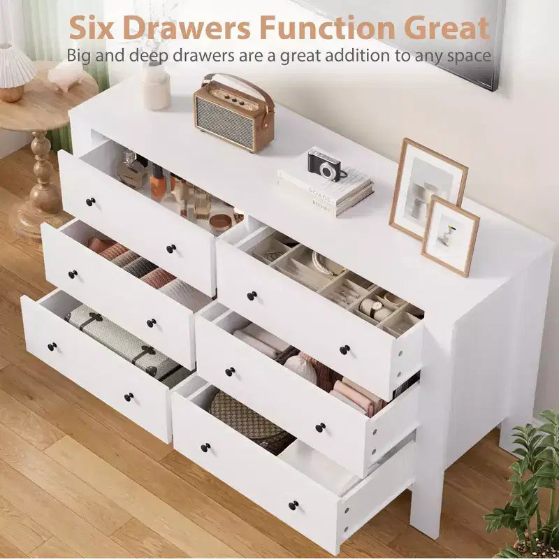 Commode en bois à 6 tiroirs pour chambre à coucher, Grand organiseur de rangement moderne pour salon, entrée, couloir
