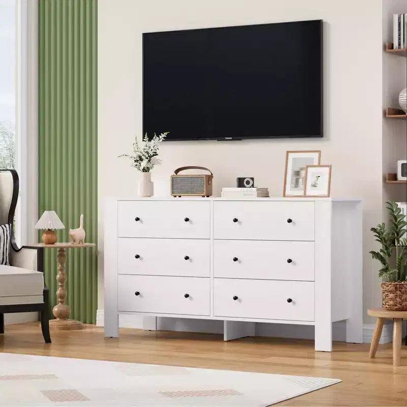 Commode en bois à 6 tiroirs pour chambre à coucher, Grand organiseur de rangement moderne pour salon, entrée, couloir