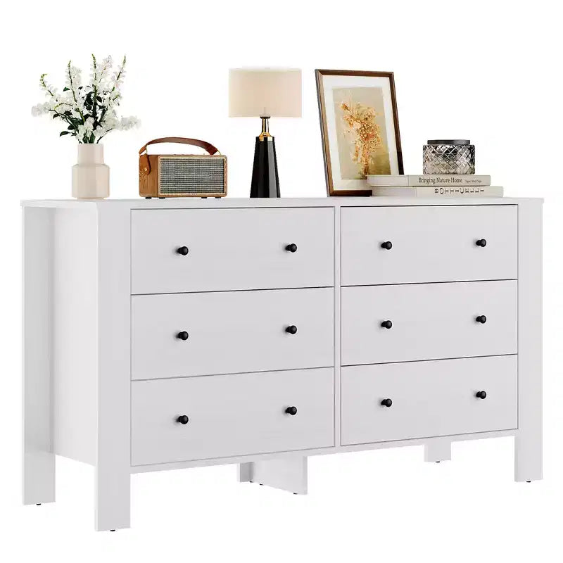 Commode en bois à 6 tiroirs pour chambre à coucher, Grand organiseur de rangement moderne pour salon, entrée, couloir