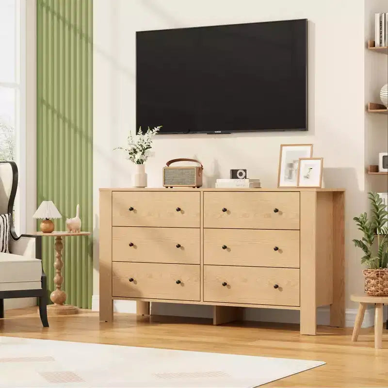Commode en bois à 6 tiroirs pour chambre à coucher, Grand organiseur de rangement moderne pour salon, entrée, couloir
