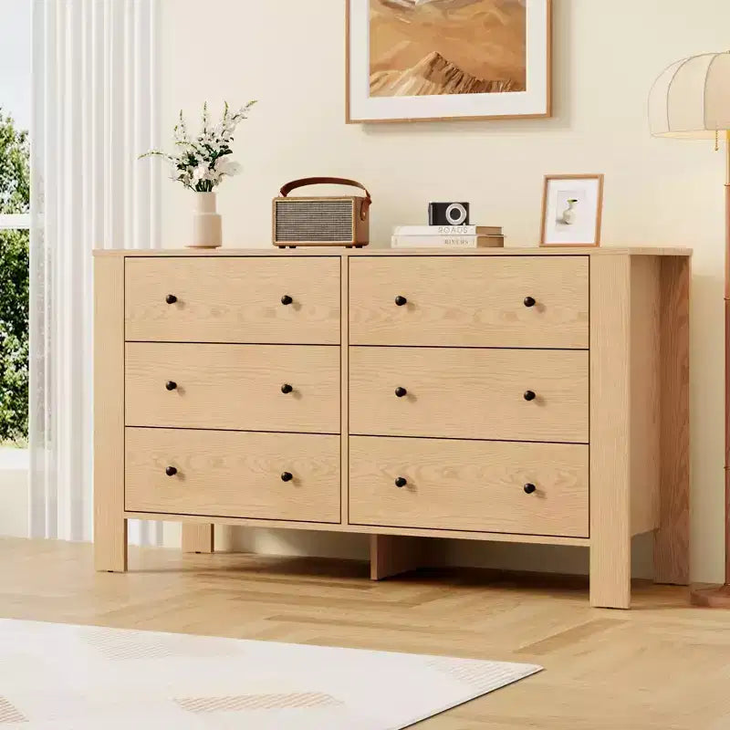 6-Drawer Wooden Dresser for Bedroom, Modern Wide Storage Chest Organizer for Living Room, Entryway, Hallway Furniture