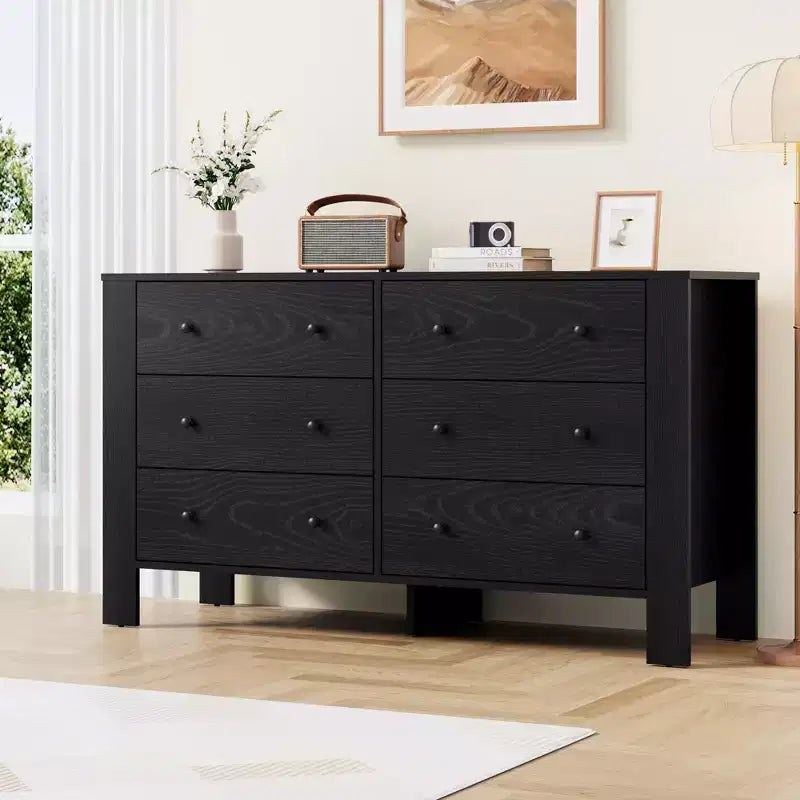 Commode en bois à 6 tiroirs pour chambre à coucher, Grand organiseur de rangement moderne pour salon, entrée, couloir