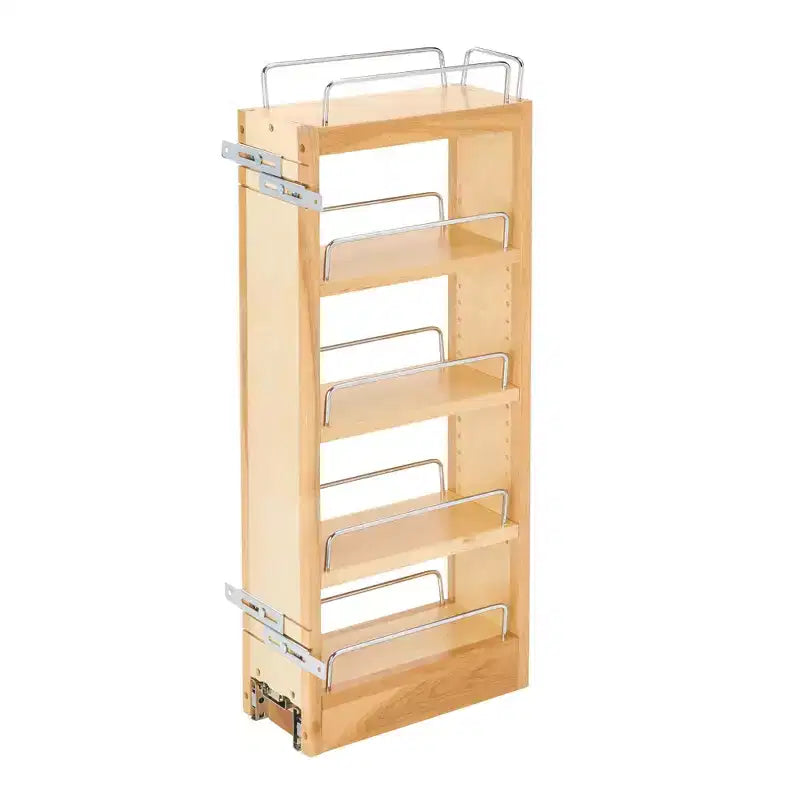 Rev-A-Shelf 5 Pull Out Storage Organizer for Wall Kitchen Cabinets, Sliding Adjustable Shelves for Spice Rack or Cans, Wood &amp; Chrome, 448-WC-5C