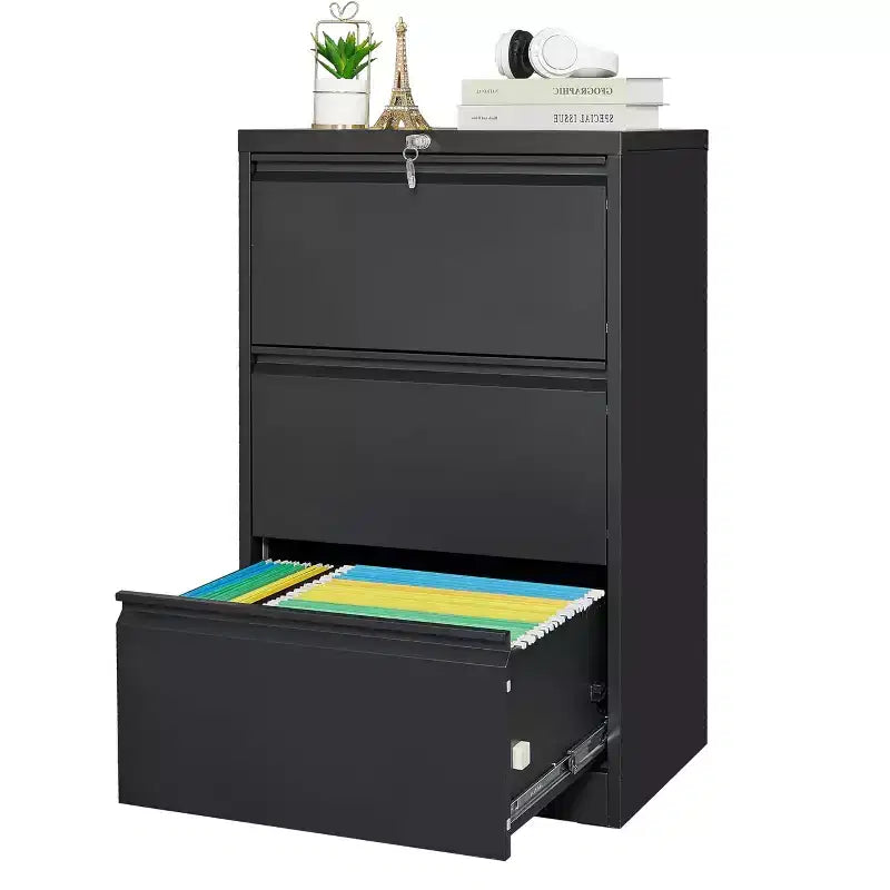 Meuble de classement latéral à 3 tiroirs avec serrure, classeur en métal avec porte-cartes, classeurs en acier sous le bureau pour le bureau à domicile