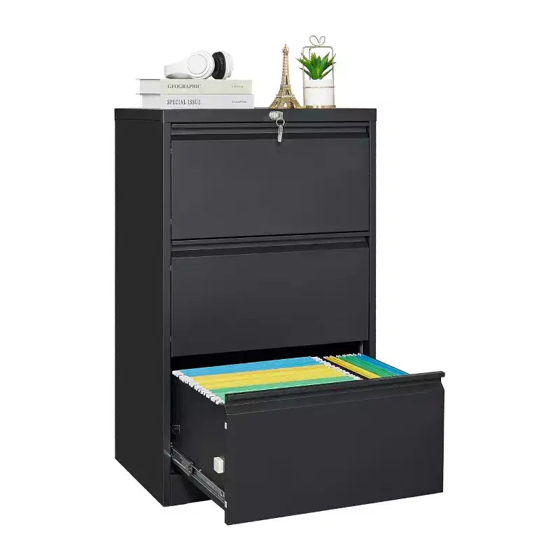 Meuble de classement latéral à 3 tiroirs avec serrure, classeur en métal avec porte-cartes, classeurs en acier sous le bureau pour le bureau à domicile