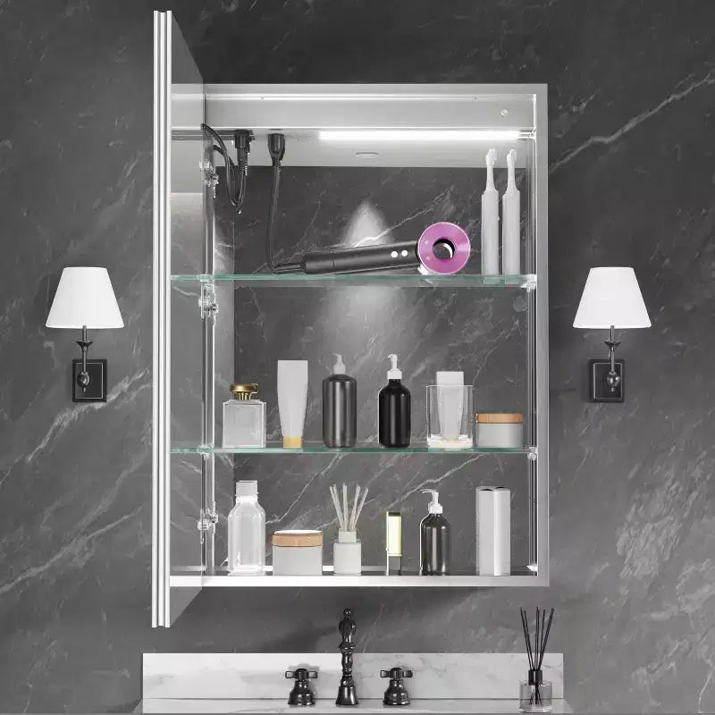 Armoire à pharmacie en aluminium à lumière fluide, 20 po L x 28 po H, avec miroir, intensité variable, anti-buée, entièrement assemblée
