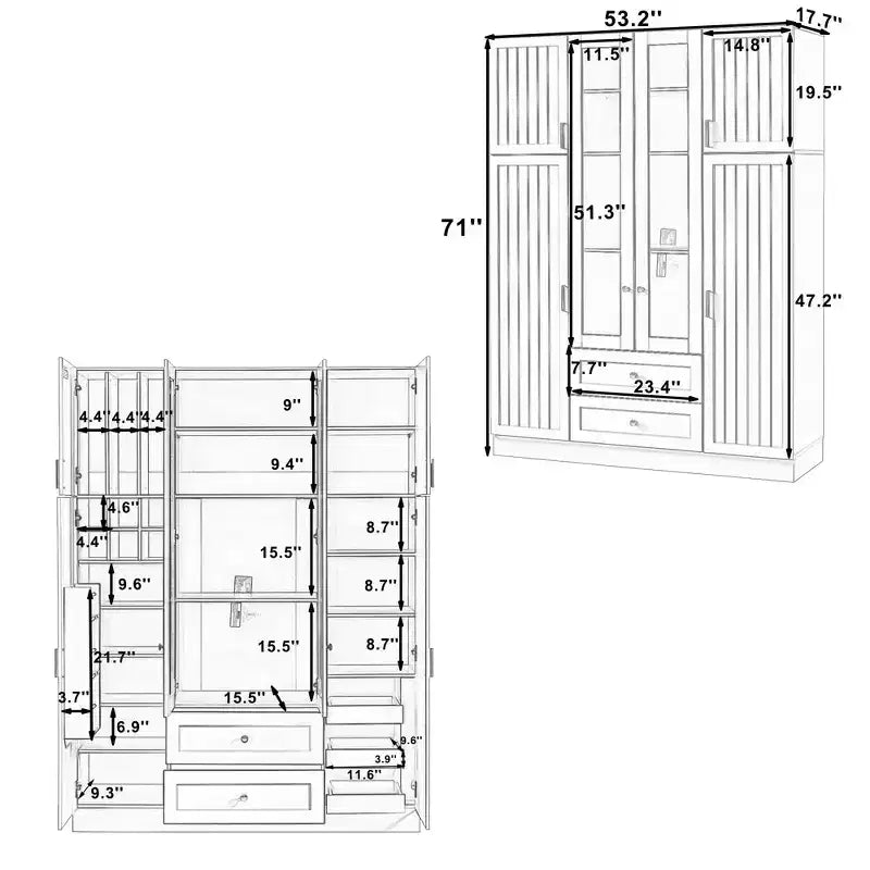 Garde-manger de cuisine autoportant de 71''H, Grand buffet de rangement de salle à manger avec 6 portes, Étagères réglables