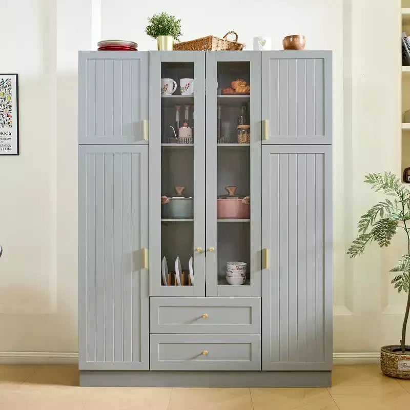 Garde-manger de cuisine autoportant de 71''H, Grand buffet de rangement de salle à manger avec 6 portes, Étagères réglables