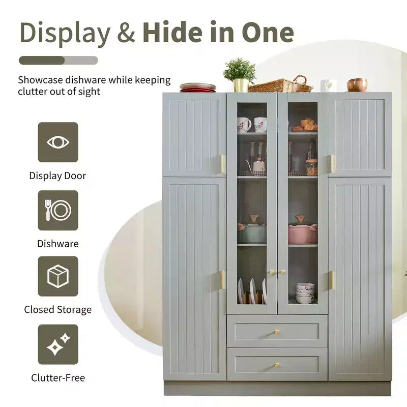Garde-manger de cuisine autoportant de 71''H, Grand buffet de rangement de salle à manger avec 6 portes, Étagères réglables