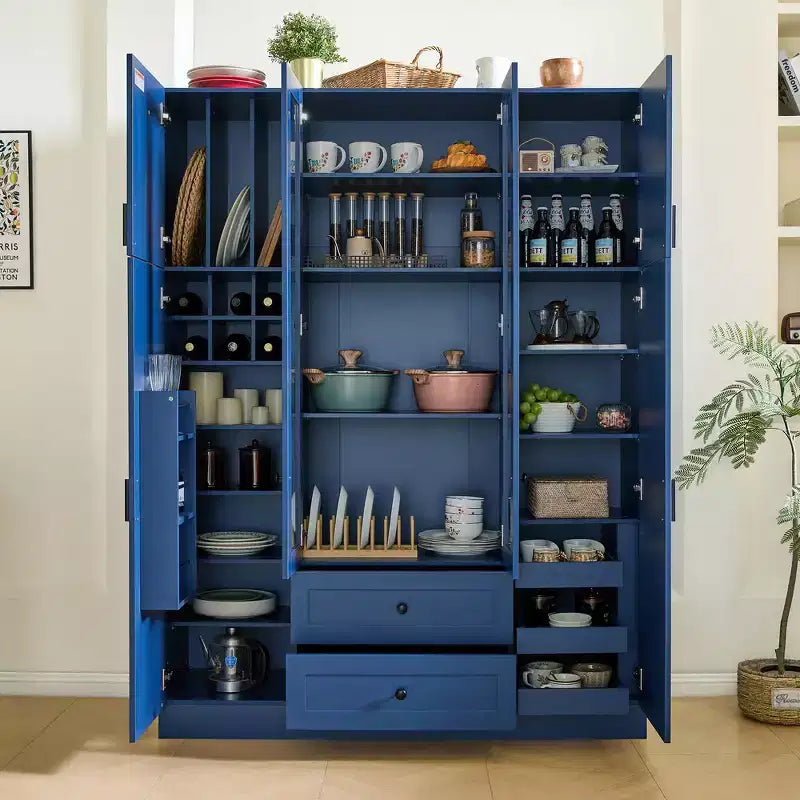 Garde-manger de cuisine autoportant de 71''H, Grand buffet de rangement de salle à manger avec 6 portes, Étagères réglables
