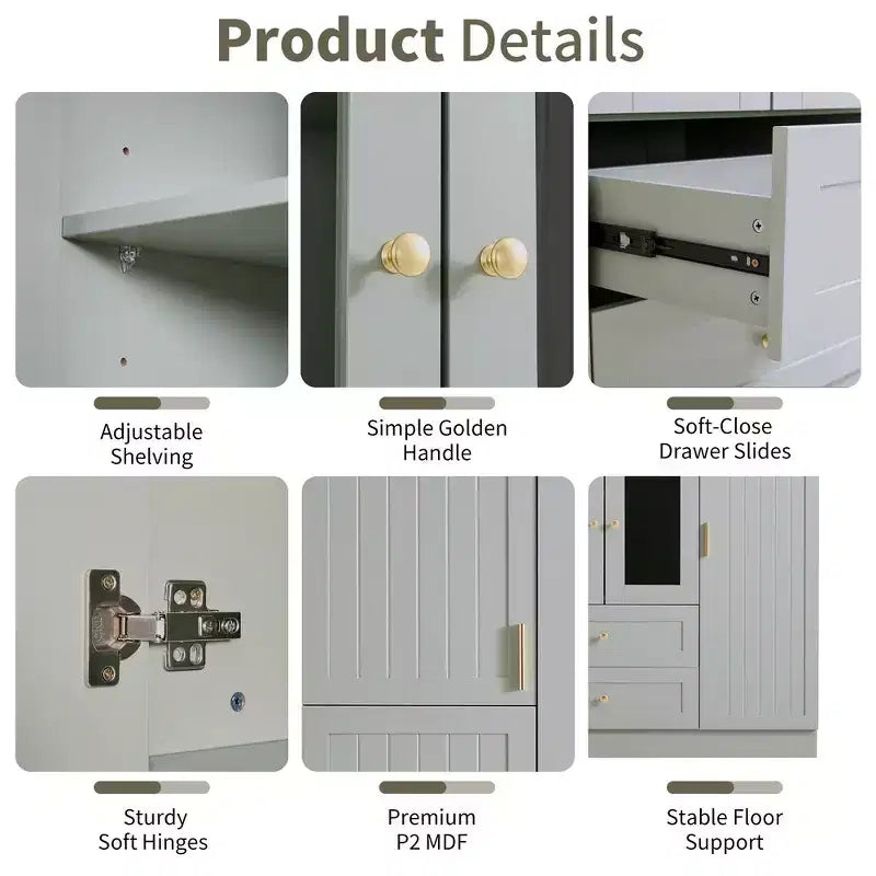 Garde-manger de cuisine autoportant de 71''H, Grand buffet de rangement de salle à manger avec 6 portes, Étagères réglables