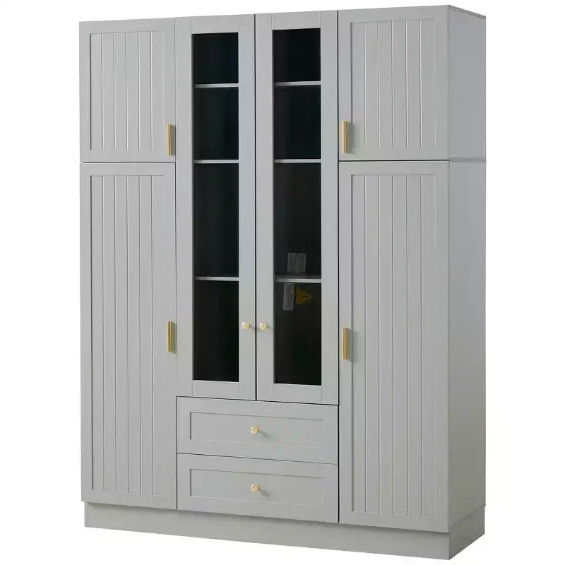 Garde-manger de cuisine autoportant de 71''H, Grand buffet de rangement de salle à manger avec 6 portes, Étagères réglables