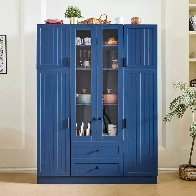 Garde-manger de cuisine autoportant de 71''H, Grand buffet de rangement de salle à manger avec 6 portes, Étagères réglables