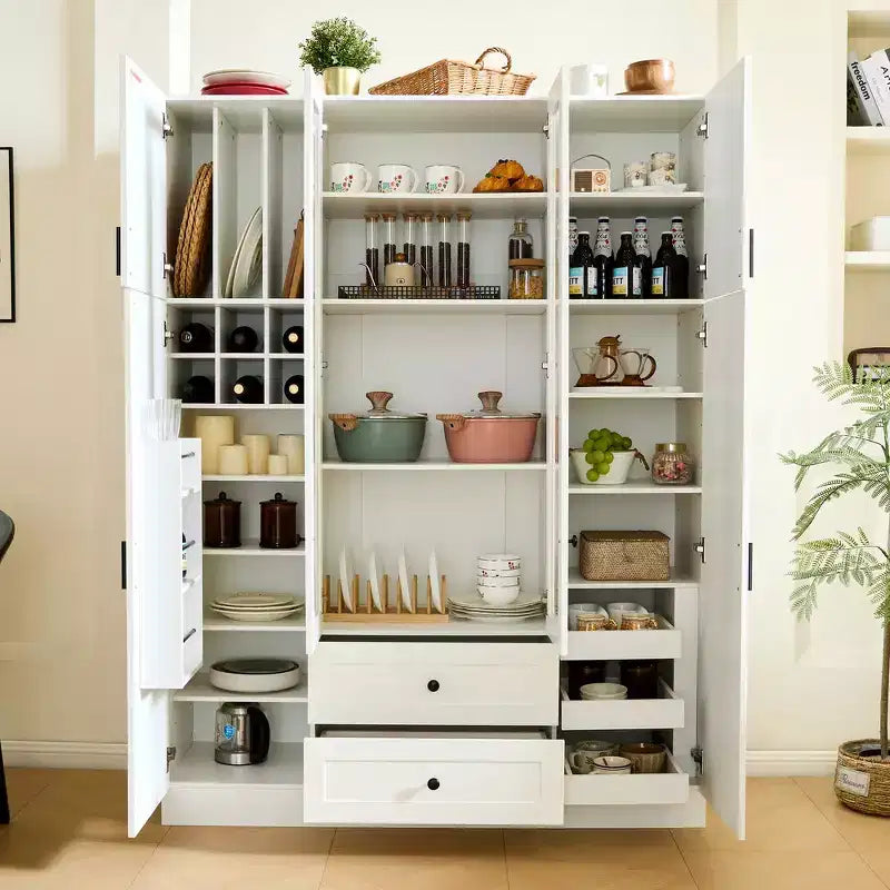 Garde-manger de cuisine autoportant de 71''H, Grand buffet de rangement de salle à manger avec 6 portes, Étagères réglables