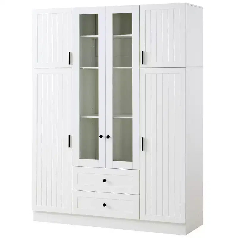 Garde-manger de cuisine autoportant de 71''H, Grand buffet de rangement de salle à manger avec 6 portes, Étagères réglables