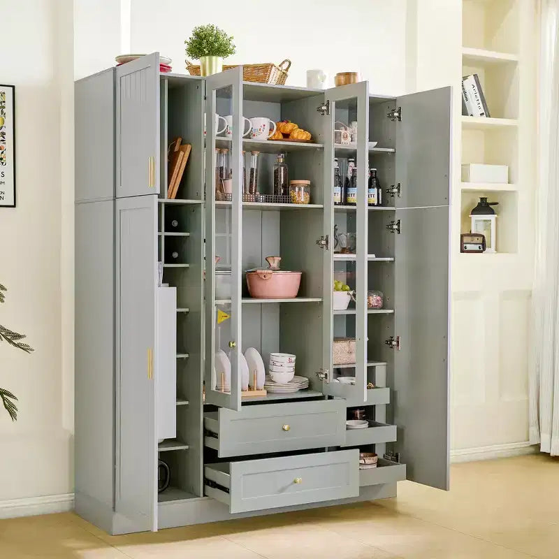 Garde-manger de cuisine autoportant de 71''H, Grand buffet de rangement de salle à manger avec 6 portes, Étagères réglables