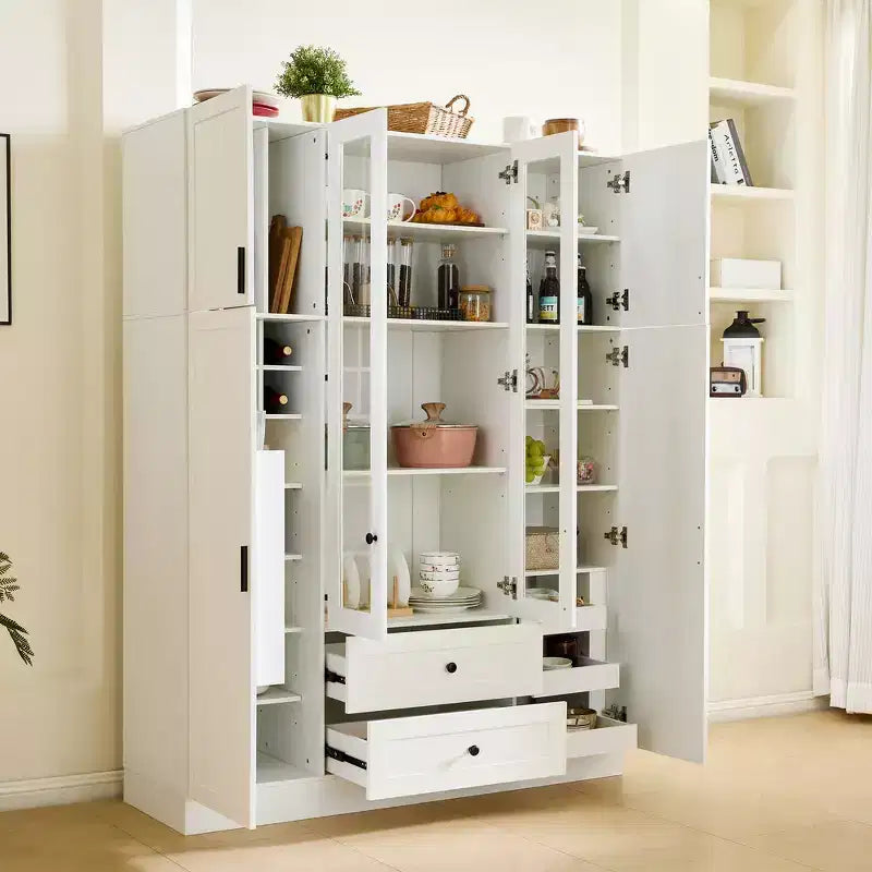 Garde-manger de cuisine autoportant de 71''H, Grand buffet de rangement de salle à manger avec 6 portes, Étagères réglables