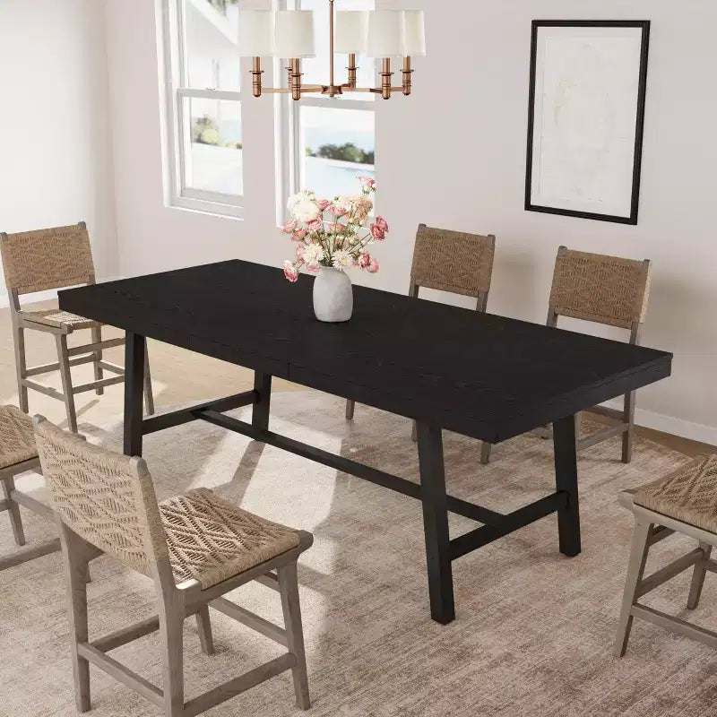 Table à manger industrielle extensible de 160 à 210 cm. Table de cuisine rectangulaire extensible pour 6-8 personnes. Cadre en métal pour salle à manger.