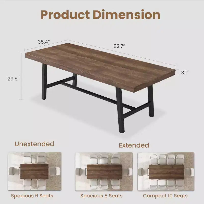 Table à manger industrielle extensible de 160 à 210 cm. Table de cuisine rectangulaire extensible pour 6-8 personnes. Cadre en métal pour salle à manger.