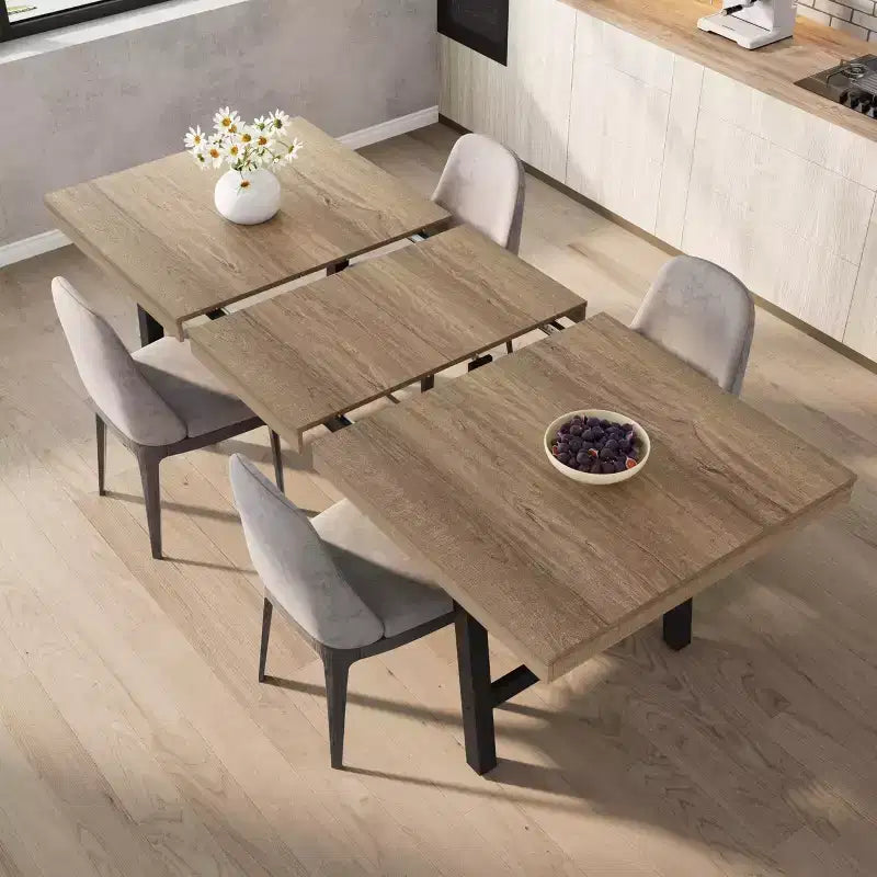 Table à manger industrielle extensible de 160 à 210 cm. Table de cuisine rectangulaire extensible pour 6-8 personnes. Cadre en métal pour salle à manger.