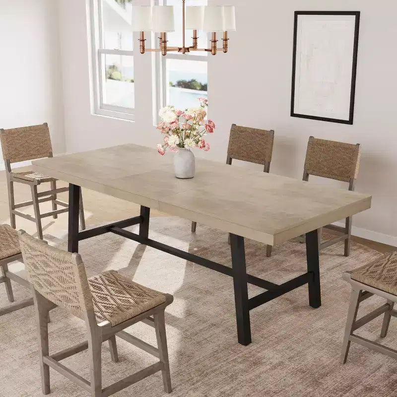 Table à manger industrielle extensible de 160 à 210 cm. Table de cuisine rectangulaire extensible pour 6-8 personnes. Cadre en métal pour salle à manger.