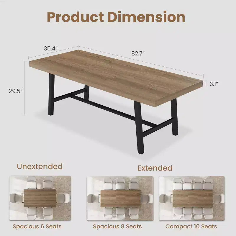 Table à manger industrielle extensible de 160 à 210 cm. Table de cuisine rectangulaire extensible pour 6-8 personnes. Cadre en métal pour salle à manger.