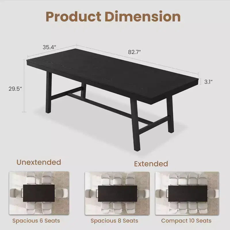 Table à manger industrielle extensible de 160 à 210 cm. Table de cuisine rectangulaire extensible pour 6-8 personnes. Cadre en métal pour salle à manger.