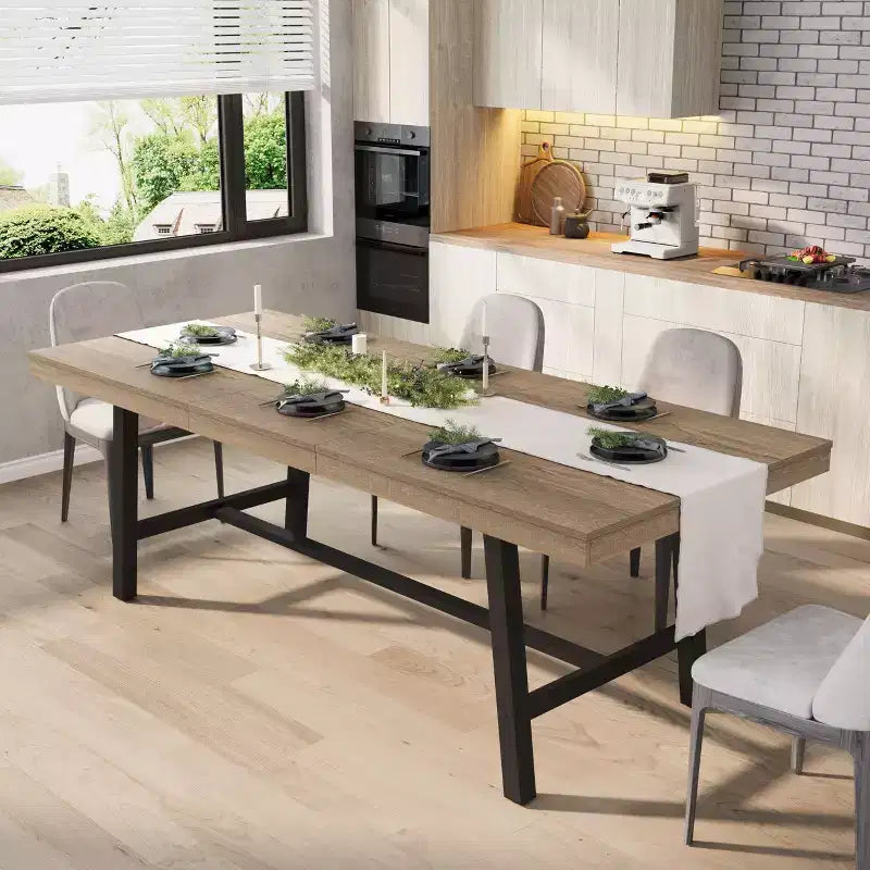 63-83 Extendable Industrial Dining Table. Rectangular Expandable Kitchen Table for 6-8 People. Metal Frame for Dining Room