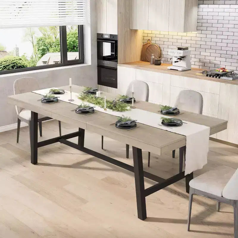 Table à manger industrielle extensible de 160 à 210 cm. Table de cuisine rectangulaire extensible pour 6-8 personnes. Cadre en métal pour salle à manger.