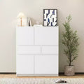 White Wooden Storage Cabinet With 4 Doors And 2 Drawers