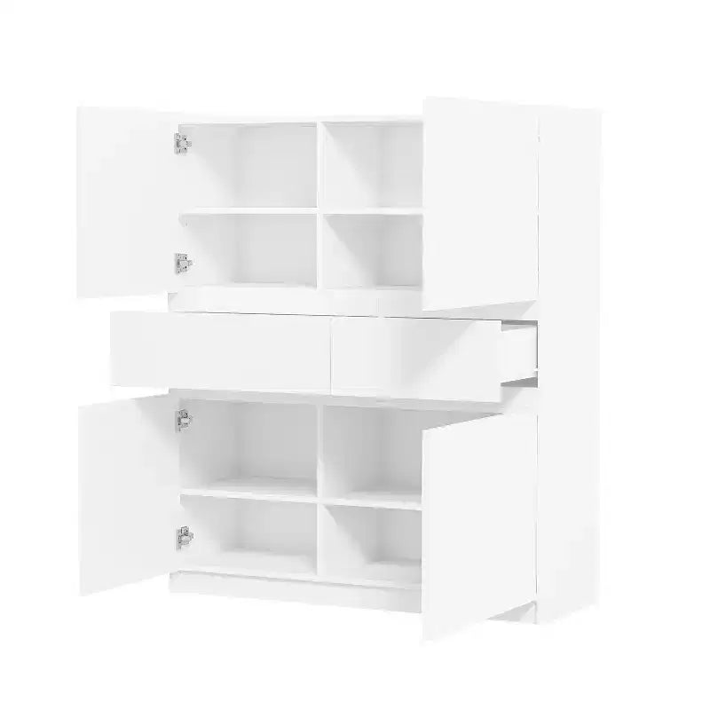 Meuble de rangement en bois blanc avec 4 portes et 2 tiroirs