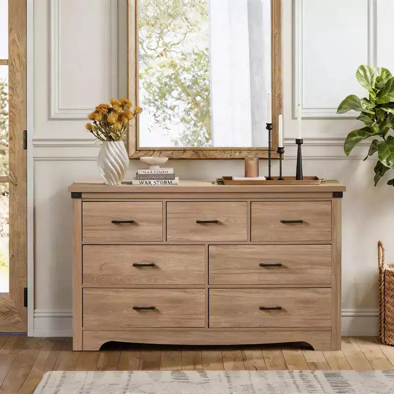 Farmhouse 7 Drawer Dresser For Bedroom, 31.4 Tall Dressers &amp; Dresser, Rustic Wood Dresser With Metal Handle, Storage Organizer Closet For Bedroom