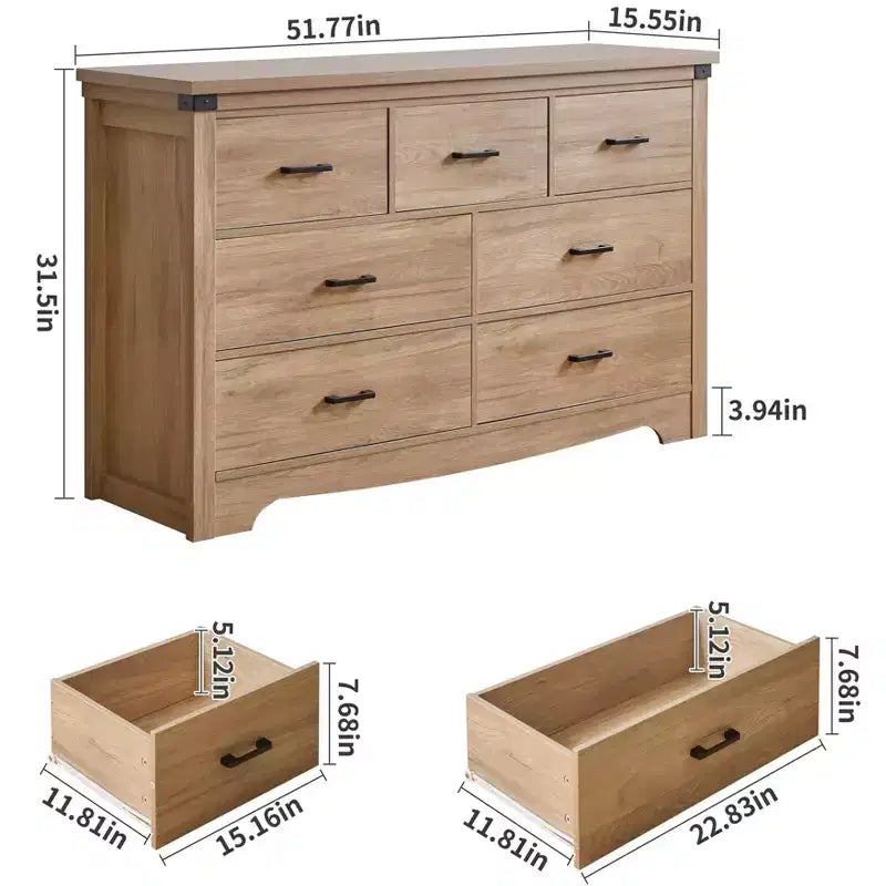 Commode de chambre à 7 tiroirs de style campagnard, commode de 80 cm de haut, commode rustique en bois avec poignée en métal, organisateur de rangement pour chambre à coucher