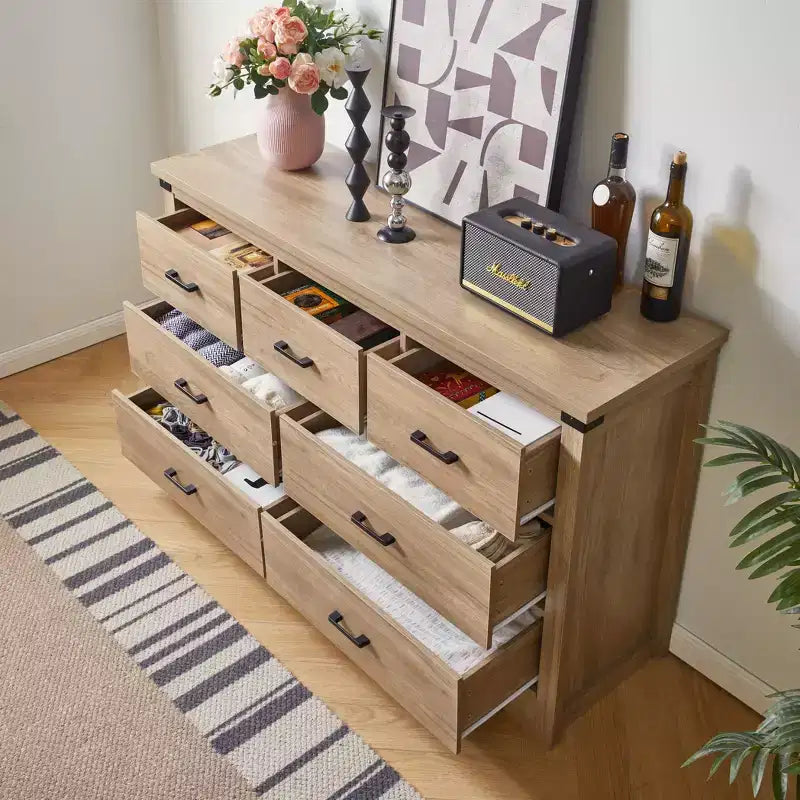 Commode de chambre à 7 tiroirs de style campagnard, commode de 80 cm de haut, commode rustique en bois avec poignée en métal, organisateur de rangement pour chambre à coucher