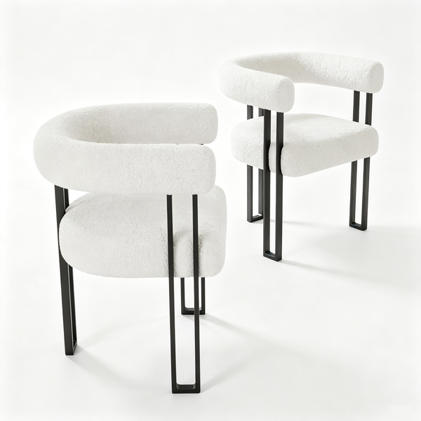Lot de 2 chaises de salle à manger rondes modernes, chaises de salle à manger rembourrées avec assise coussinée et cadre en métal robuste.